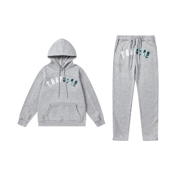 Chándal Trapstar Irongate Chenille Arch gris y azul marino para hombre-Lado frontal