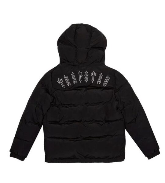 Chaqueta Trapstar Irongate acolchada negra con capucha desmontable y logo metálico-Parte trasera