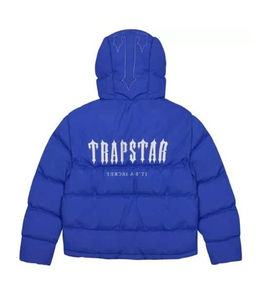 Chaqueta acolchada Trapstar Decoded azul con capucha urbana original-Parte trasera