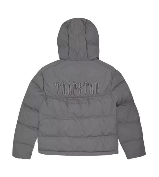 Chaqueta acolchada Trapstar Decoded gris con capucha estilo urbano -Parte trasera